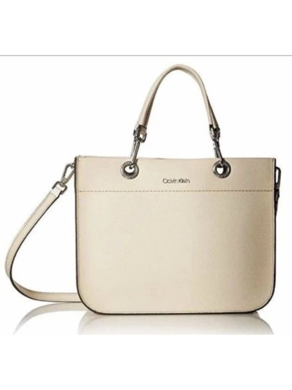 NWT Calvin Klein Sandra Satchel Bag Sand Leather Crossbody Dust Bag